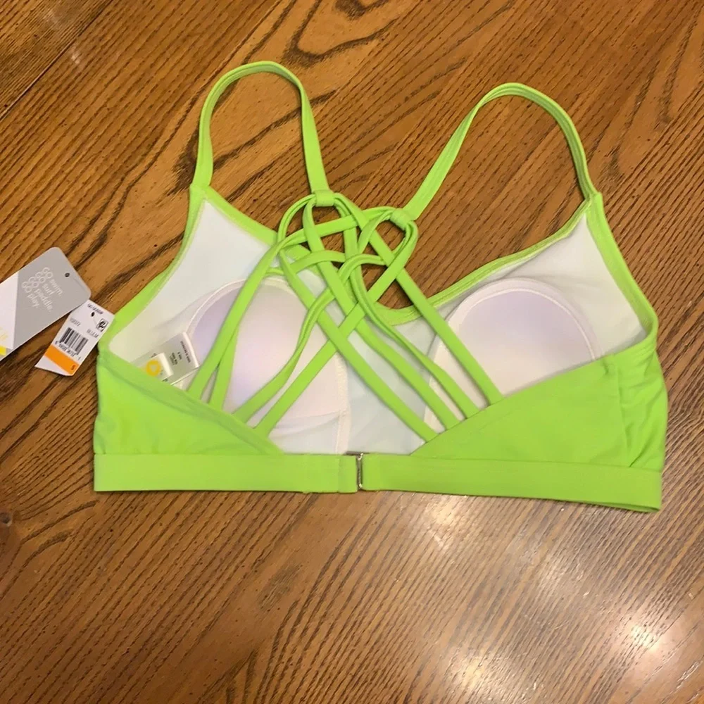 NWT Go by‎ Gossip Strappy Back Neon Green Swim Top
